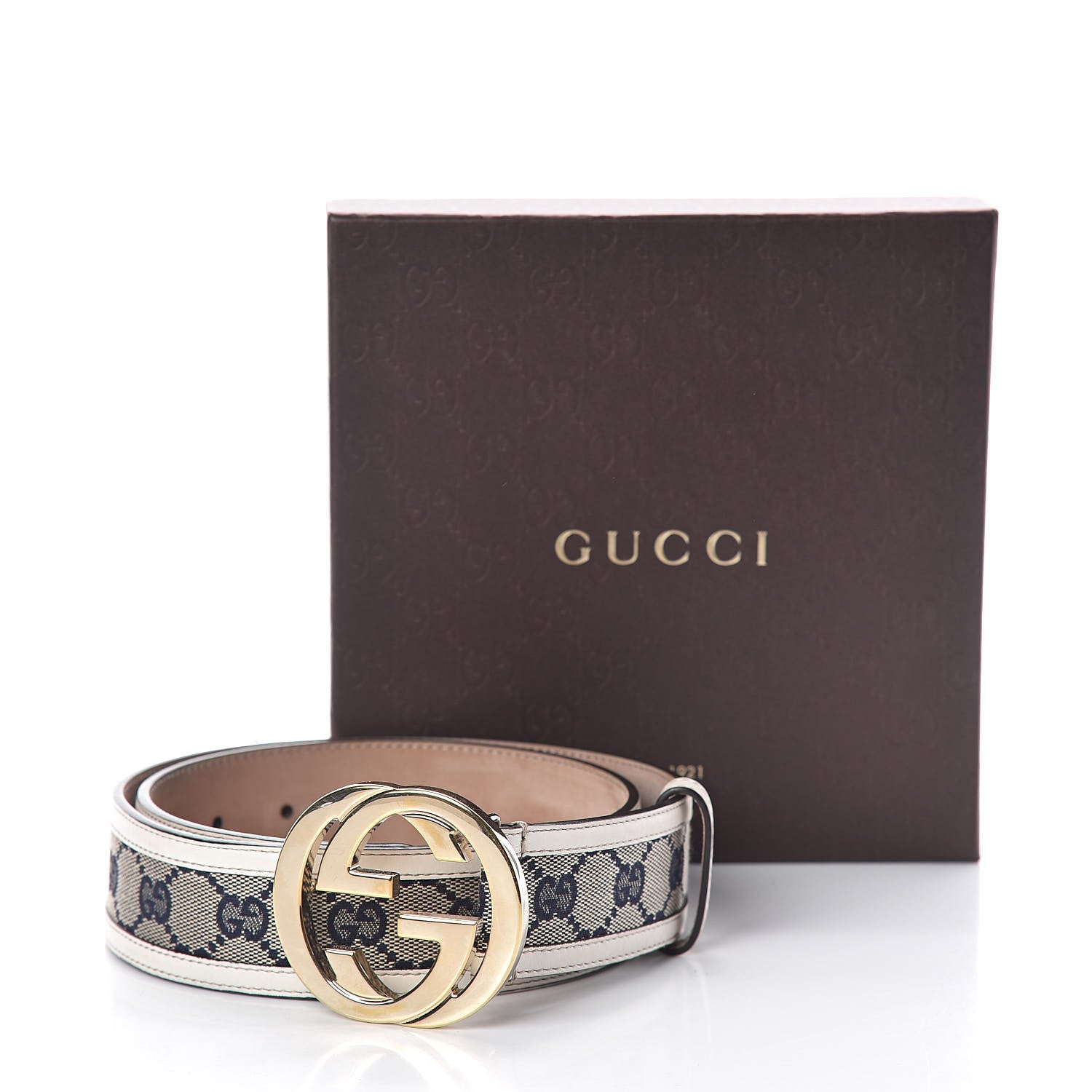Gucci Monogram Cellarius Calfskin Interlocking G 40mm Belt Beige Blue Off White 8 of 8