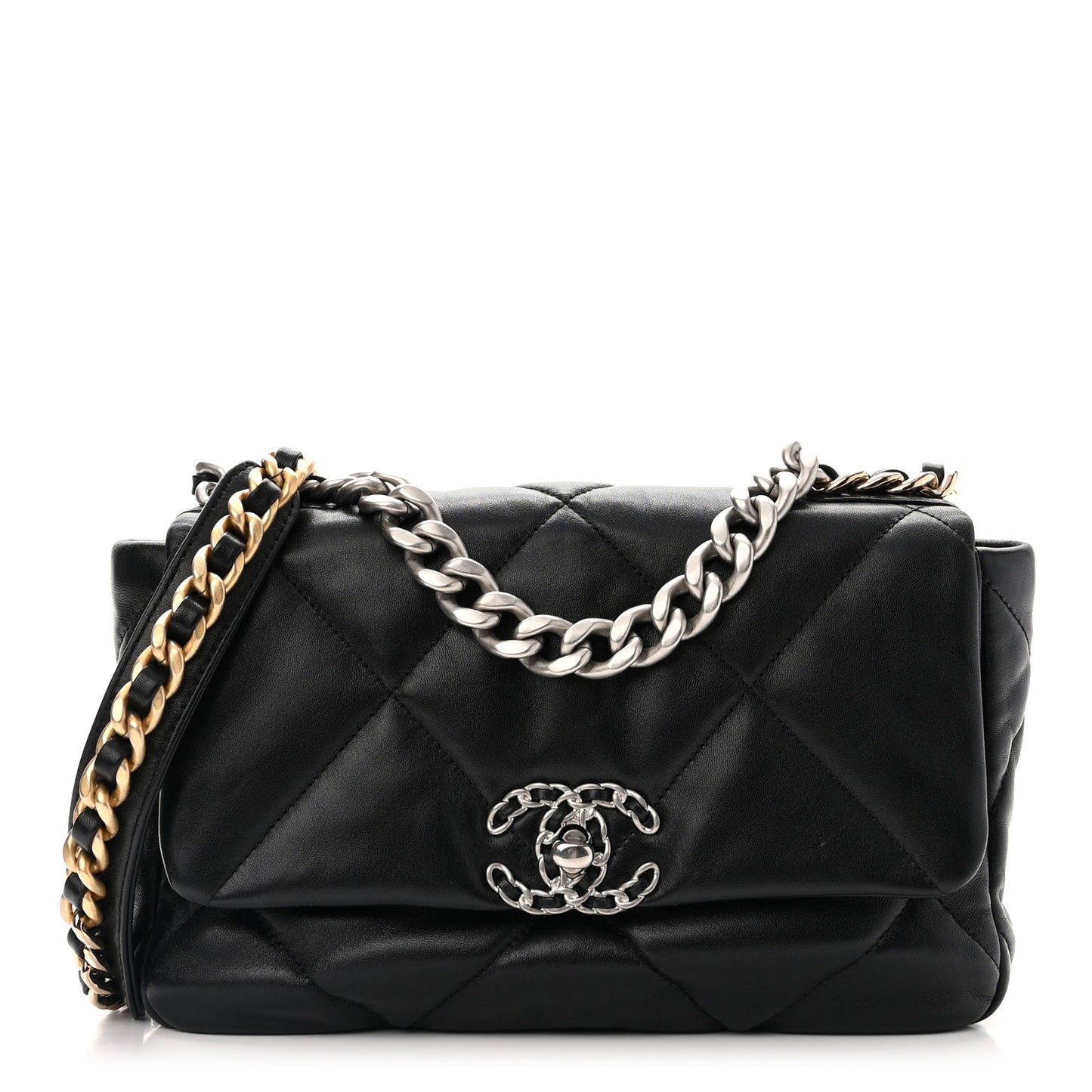 Goatskin Quilted Medium 19 Flap Black