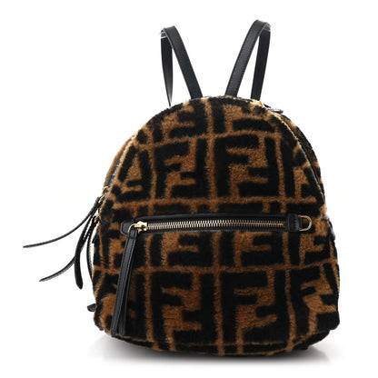 Fendi Shearling Macro FF 1974 Mini Backpack Tobacco Black 1 of 10