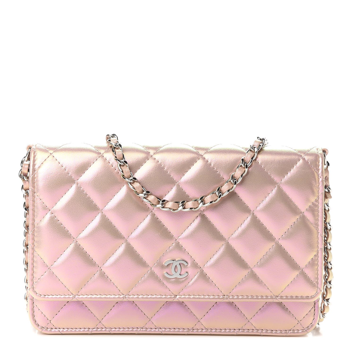 Chanel Iridescent Calfskin Quilted Wallet On Chain WOC Pink 1 of 9