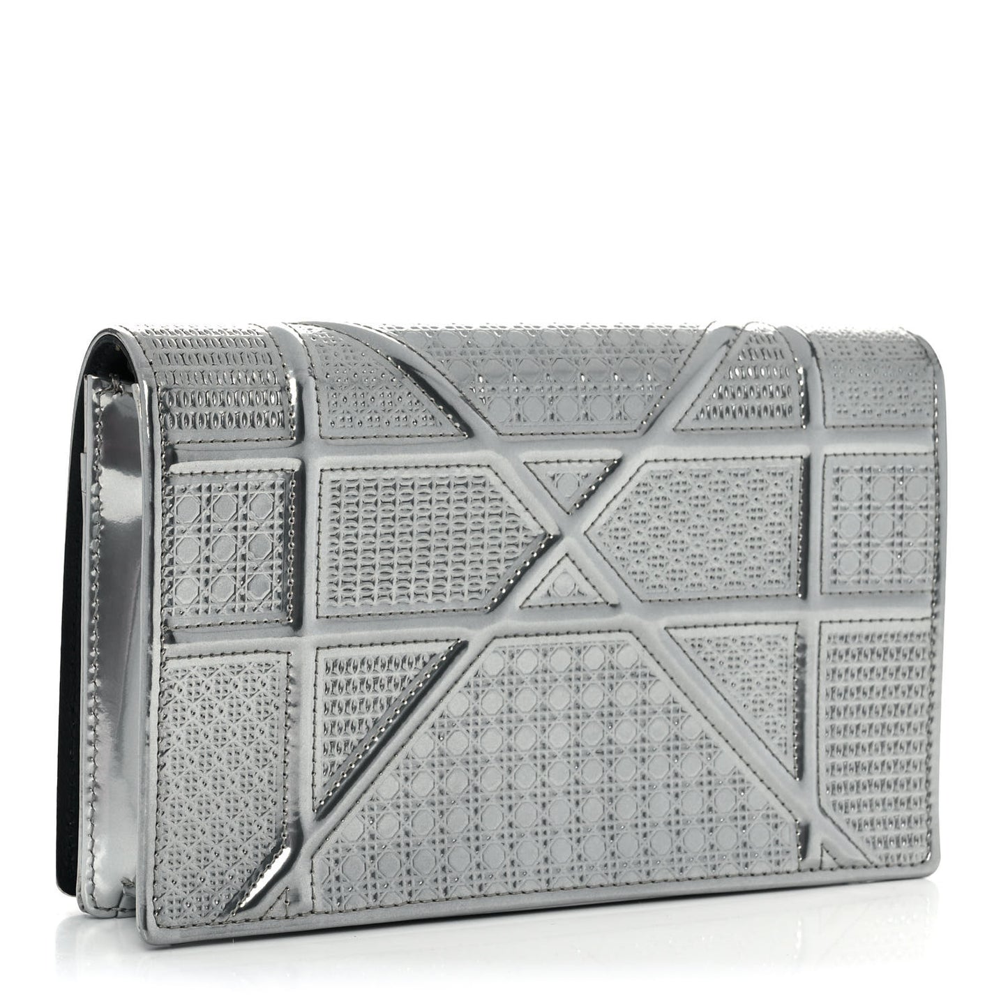 Metallic Patent Micro-Cannage Diorama Wallet on Chain Pouch Silver
