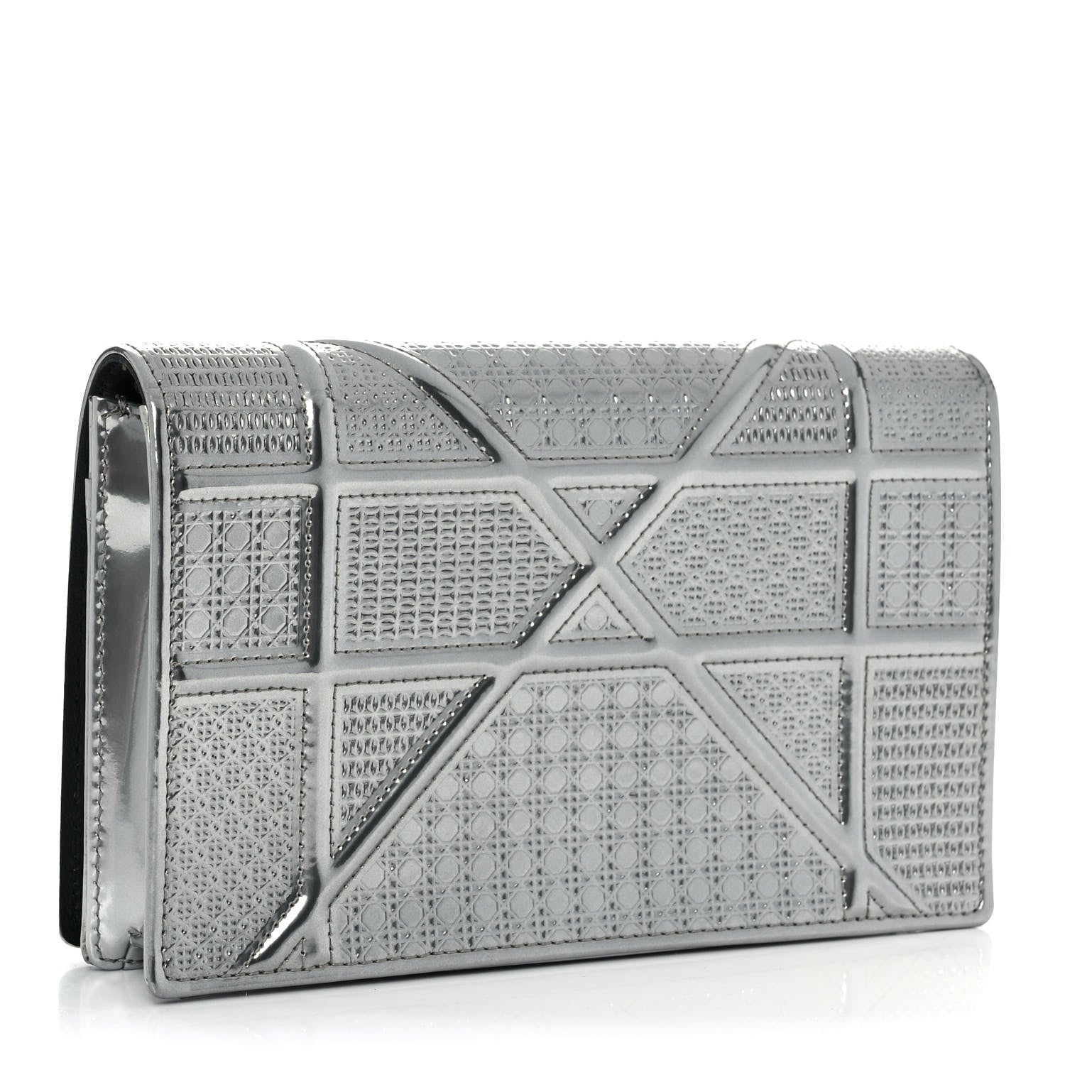 Christian Dior Metallic Patent Micro-Cannage Diorama Wallet on Chain Pouch Silver 3 of 11