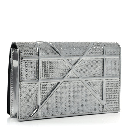 Christian Dior Metallic Patent Micro-Cannage Diorama Wallet on Chain Pouch Silver 3 of 11