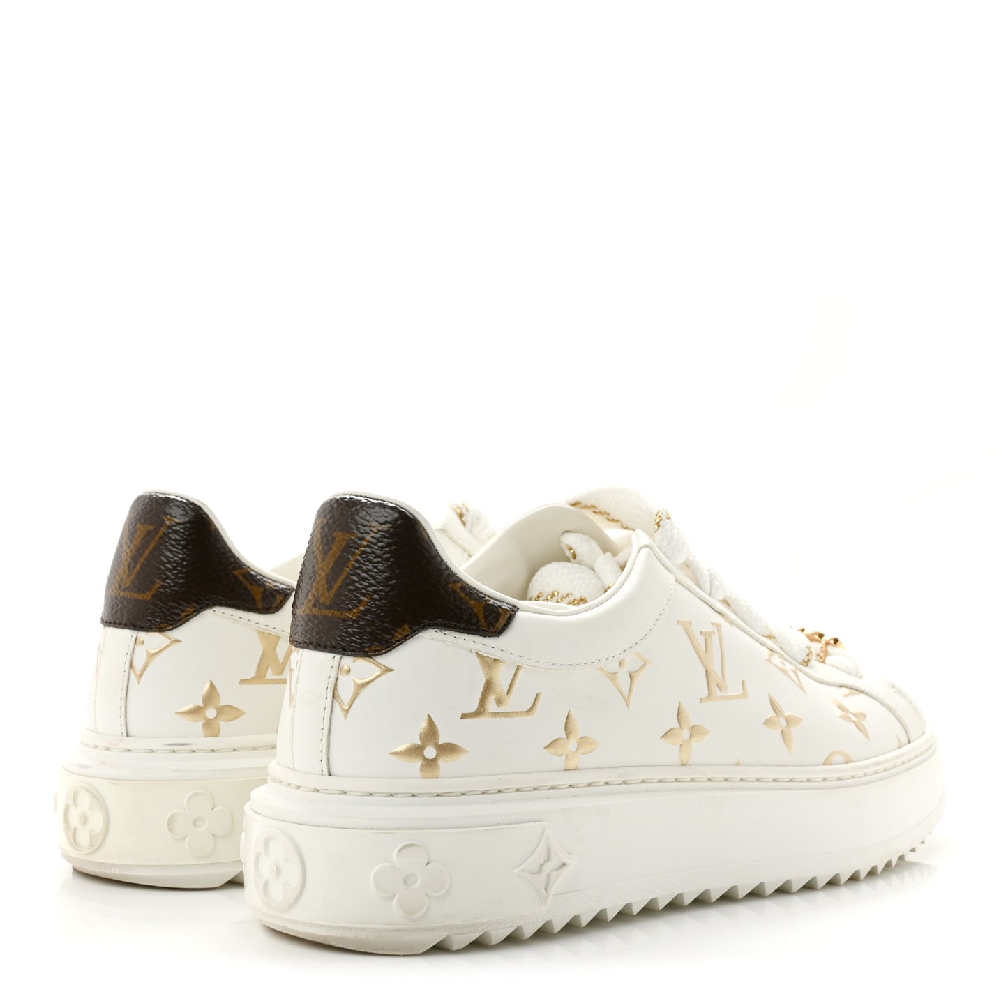 Calfskin Monogram Debossed Time Out Sneakers 37 White Gold