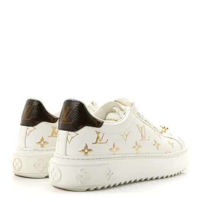 Louis Vuitton Calfskin Monogram Debossed Time Out Sneakers 37 White Gold 5 of 11