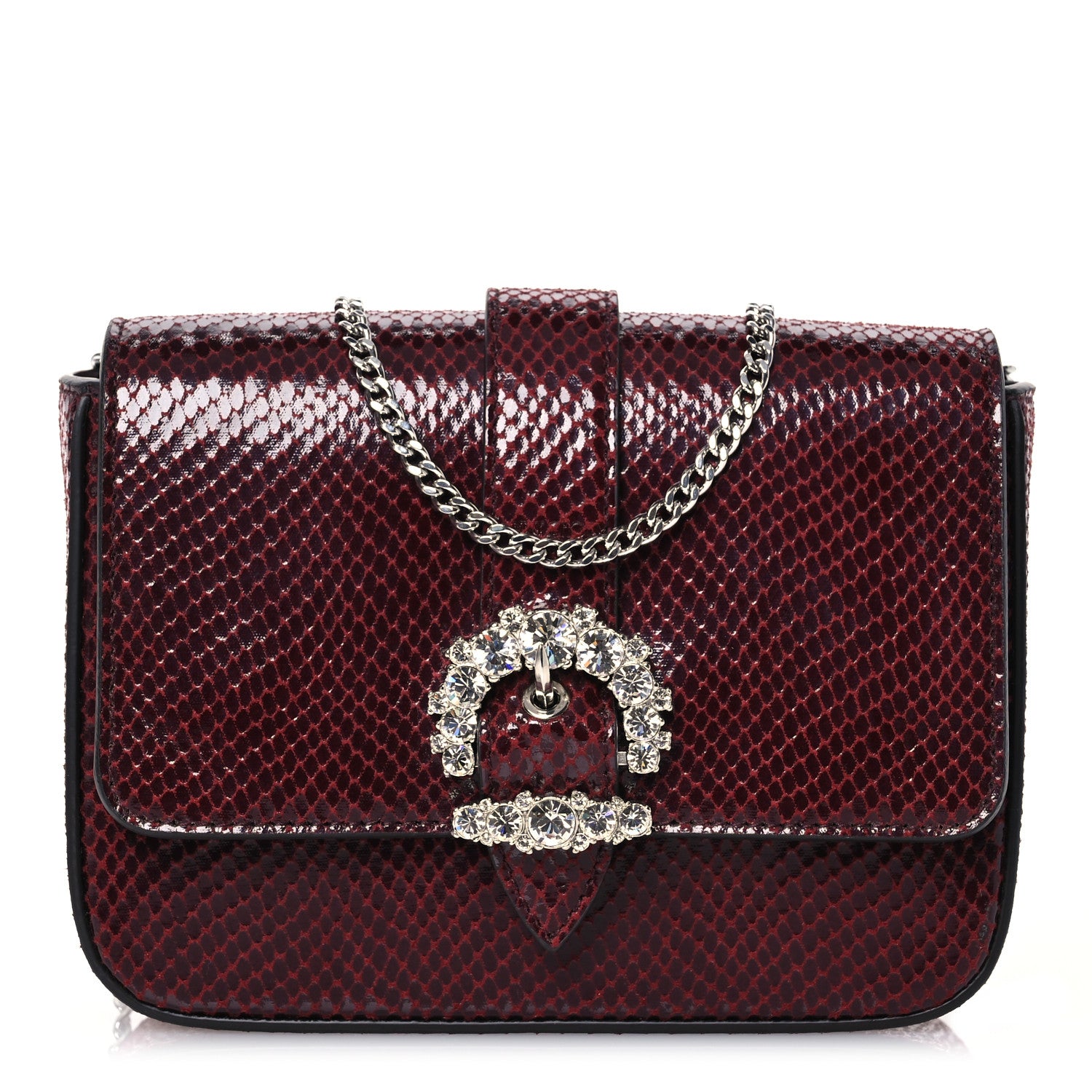 Jimmy Choo Calfskin Lizard Embossed Crystal Cheri Crossbody Bordeaux 1 of 13