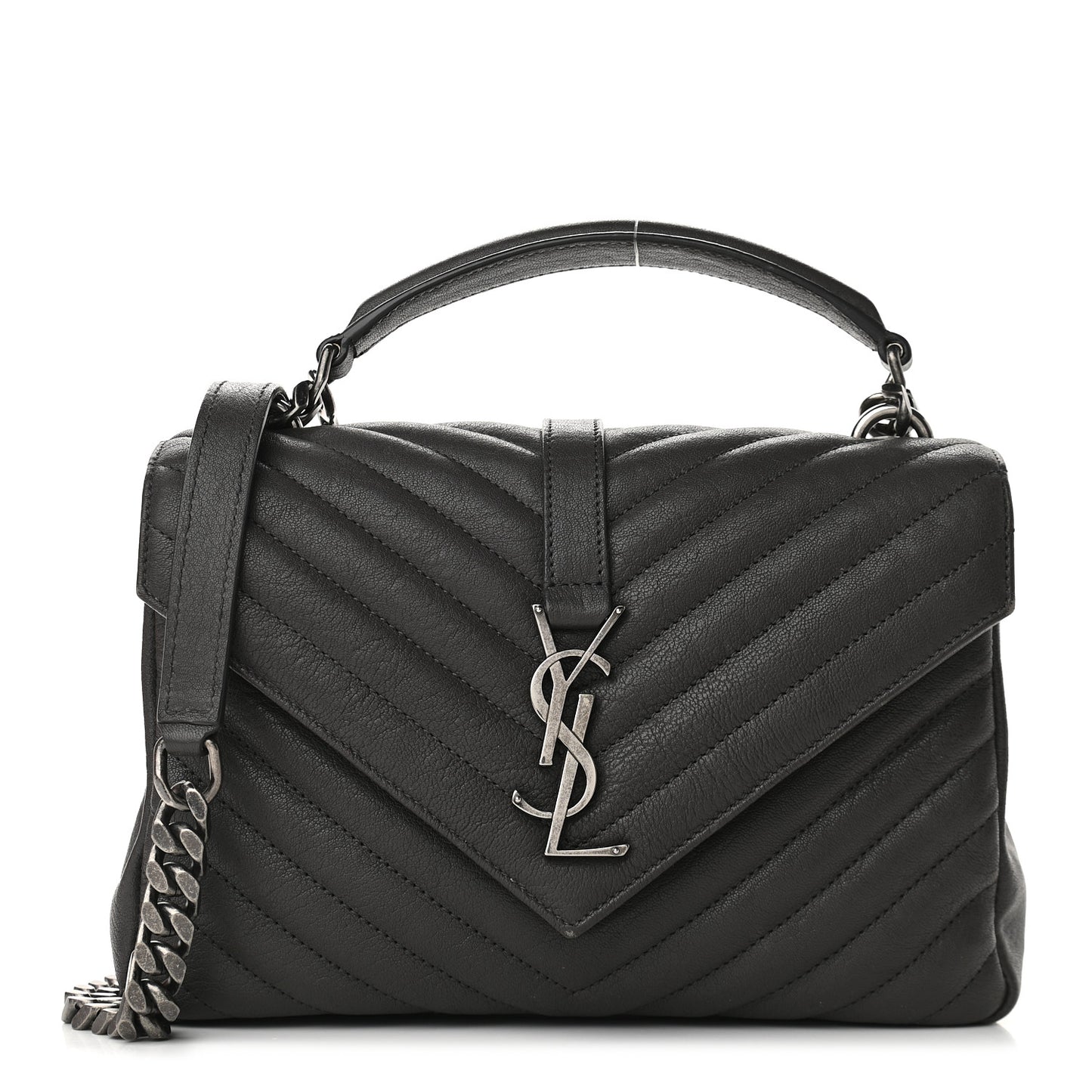 Sheepskin Matelasse Chevron Monogram Medium College Bag Asphalt