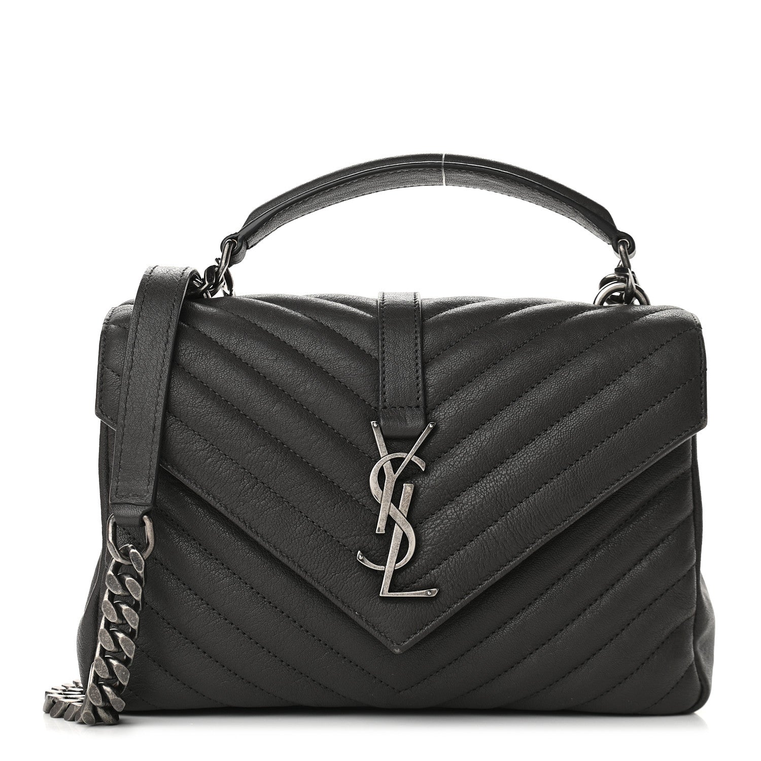 Saint Laurent Sheepskin Matelasse Chevron Monogram Medium College Bag Asphalt 1 of 8