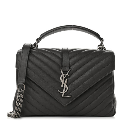 Saint Laurent Sheepskin Matelasse Chevron Monogram Medium College Bag Asphalt 1 of 8