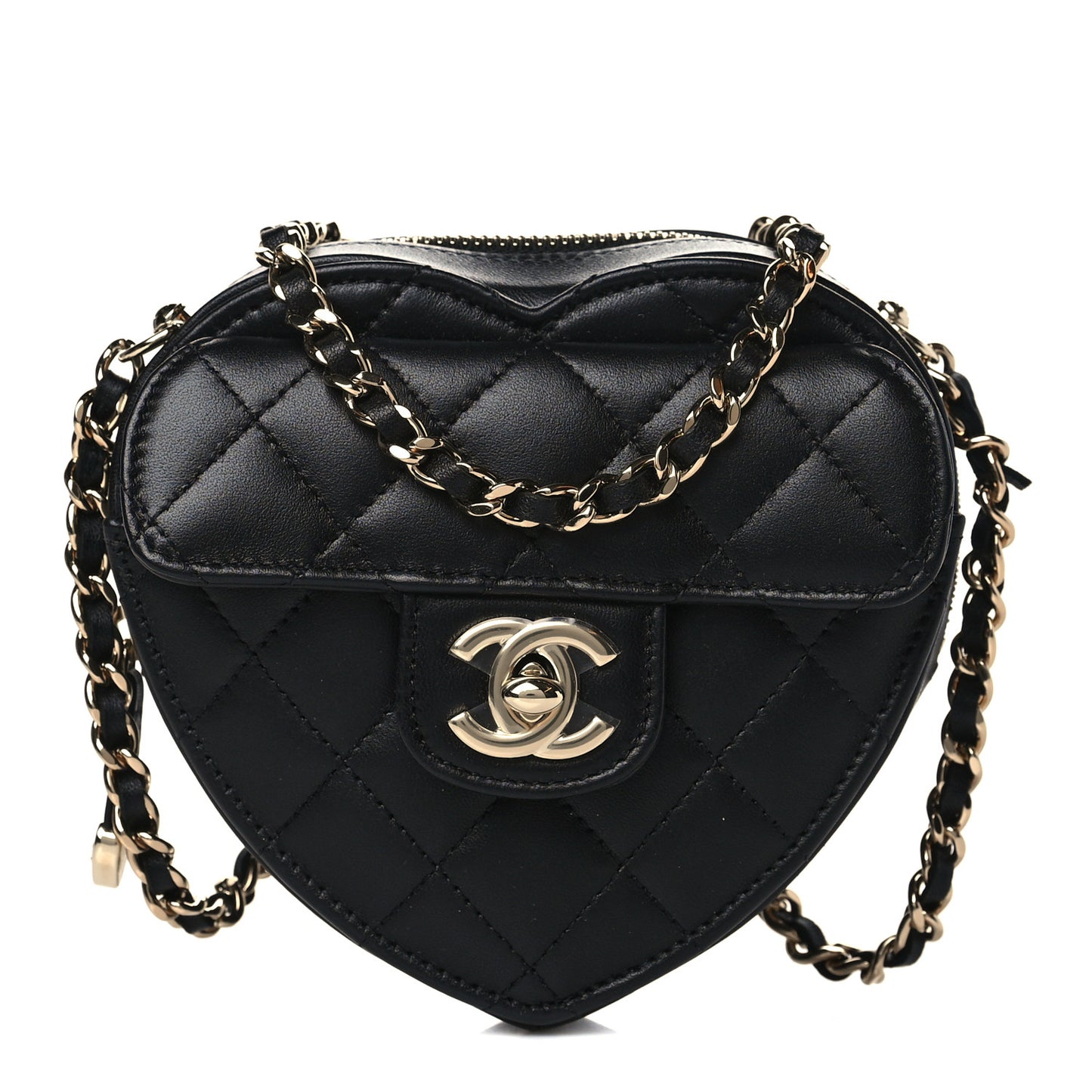 Lambskin Quilted CC In Love Heart Clutch With Chain Black
