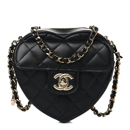 Chanel Lambskin Quilted CC In Love Heart Clutch With Chain Black 1 of 10