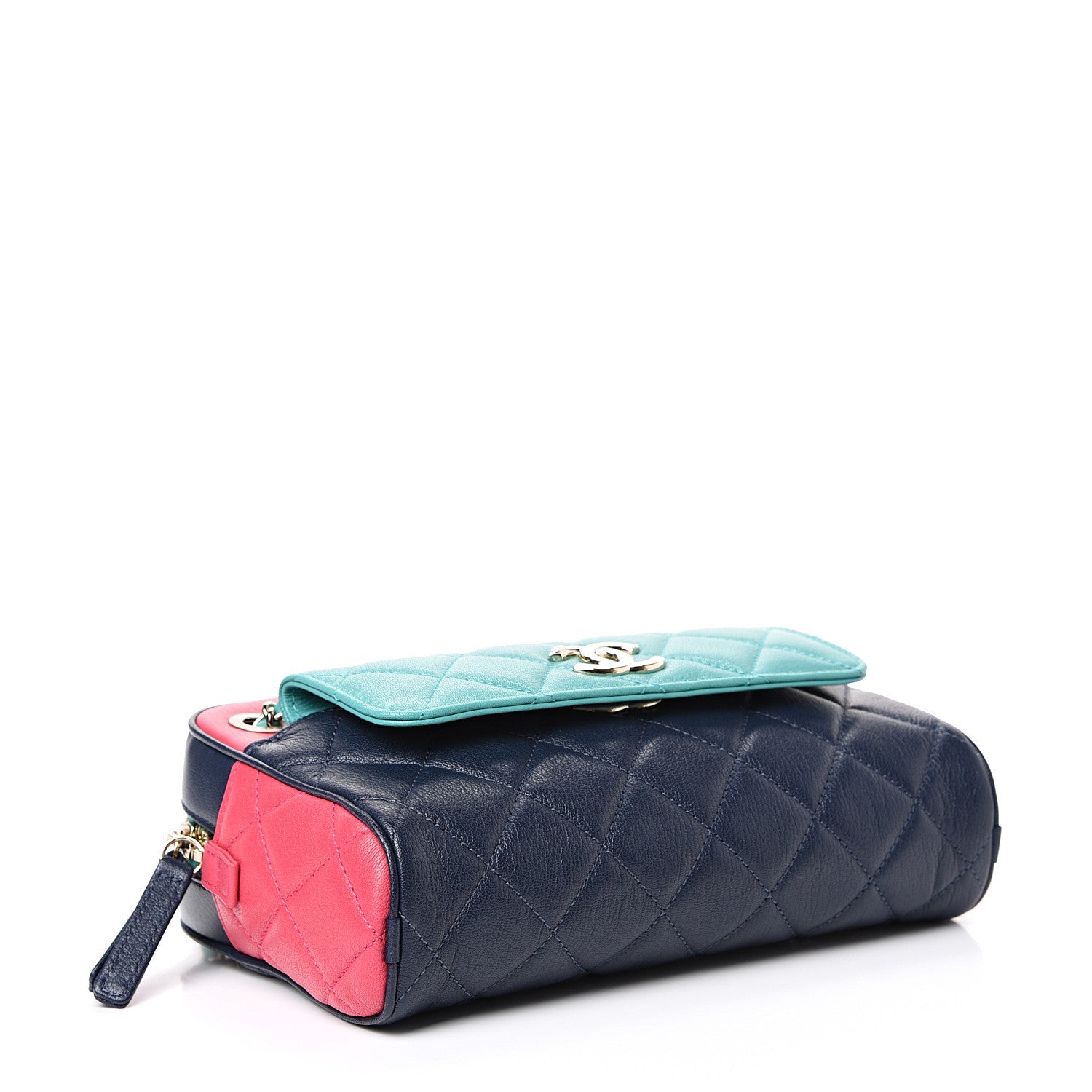 Chanel Goatskin Quilted Tri-Color Small In & Out Camera Case Navy Turquoise Pink 3 of 10