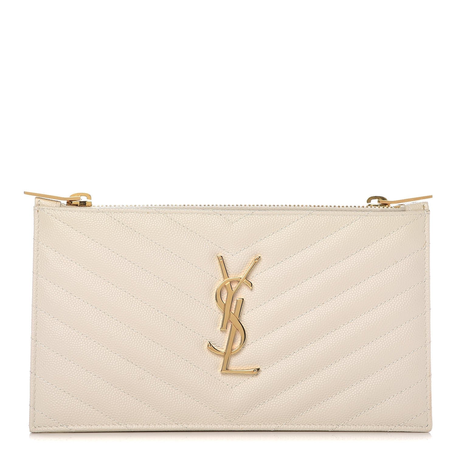 Saint Laurent Grain De Poudre Matelasse Chevron Monogram Double Zip Wallet Porcellana 1 of 7
