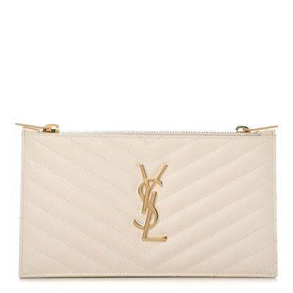Saint Laurent Grain De Poudre Matelasse Chevron Monogram Double Zip Wallet Porcellana 1 of 7