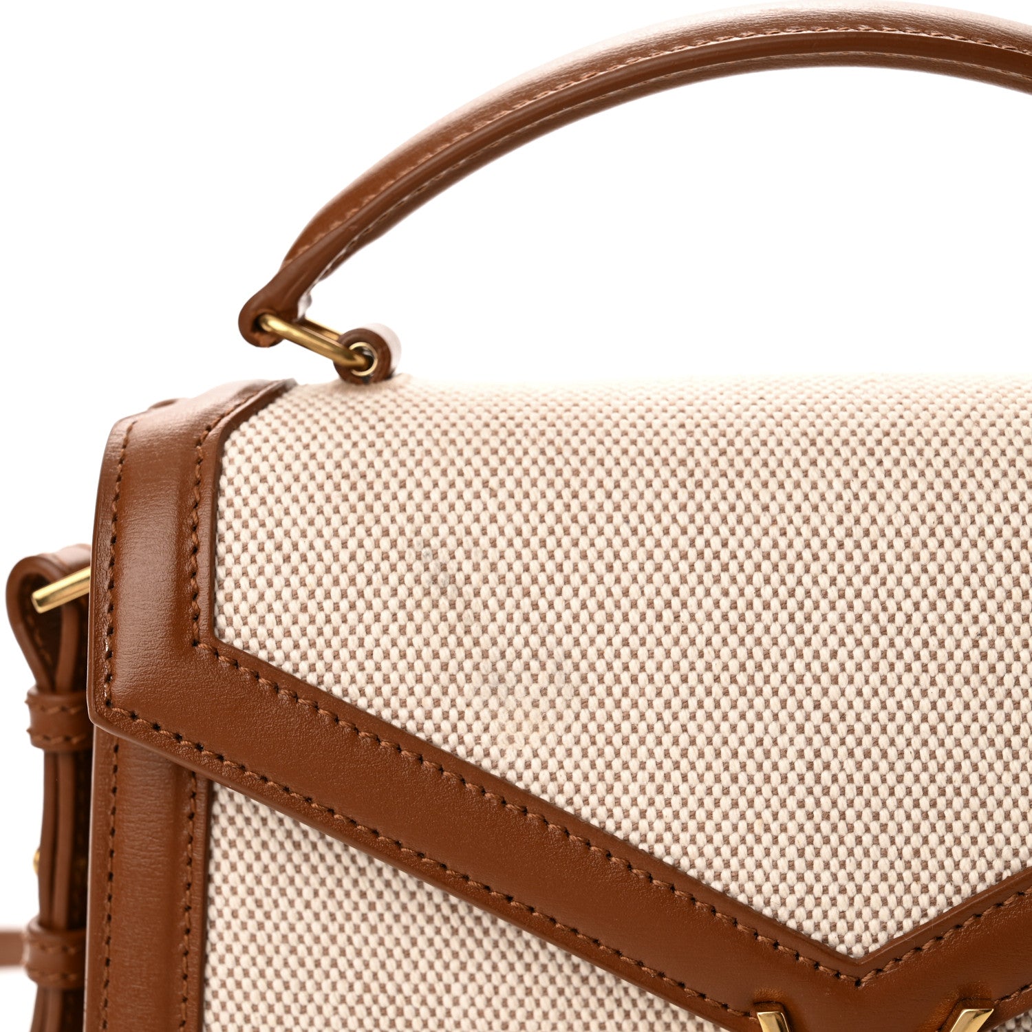 Saint Laurent Canvas Calfskin Mini Classic Monogram Cassandra Top Handle Tan Natural 10 of 10