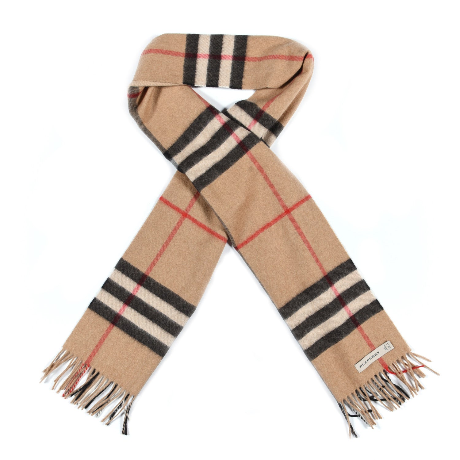 Burberry Cashmere Giant Heritage Check Fringe Scarf Camel 1 of 4