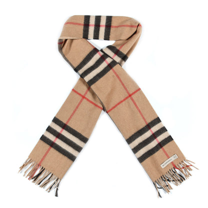 Burberry Cashmere Giant Heritage Check Fringe Scarf Camel 1 of 4