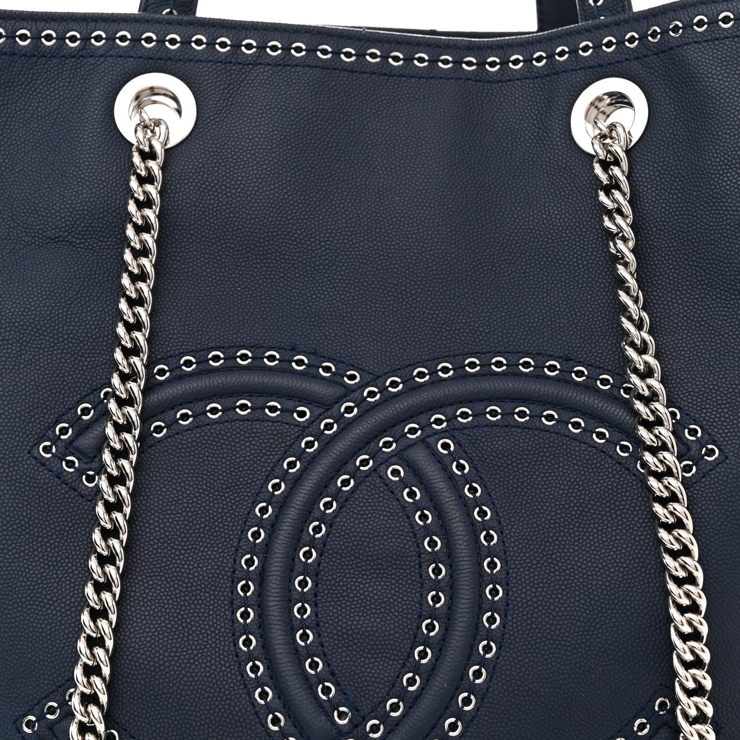 Chanel Grained Calfskin Large Coco Eyelets Shopping Tote Navy 8 of 11