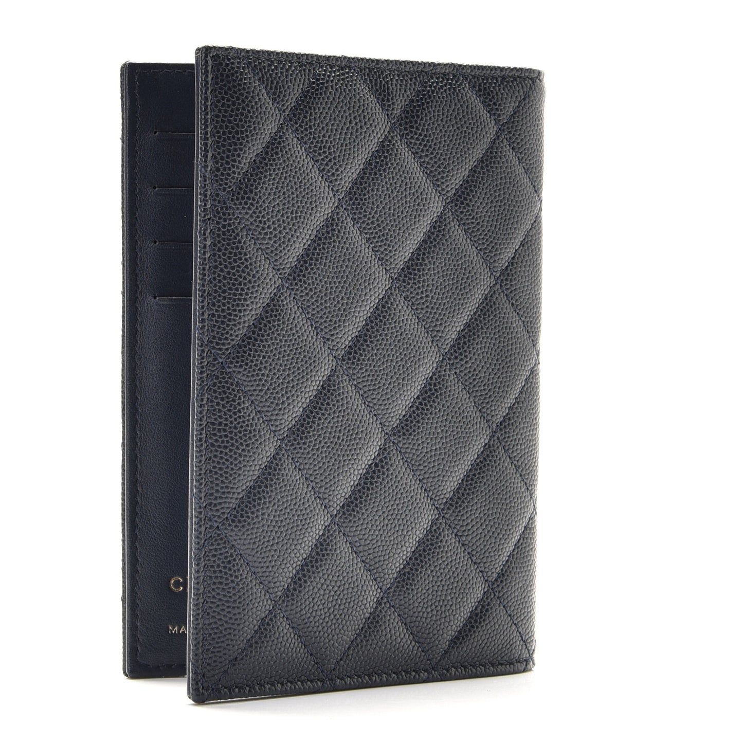 Caviar Quilted Passport Holder Navy Blue