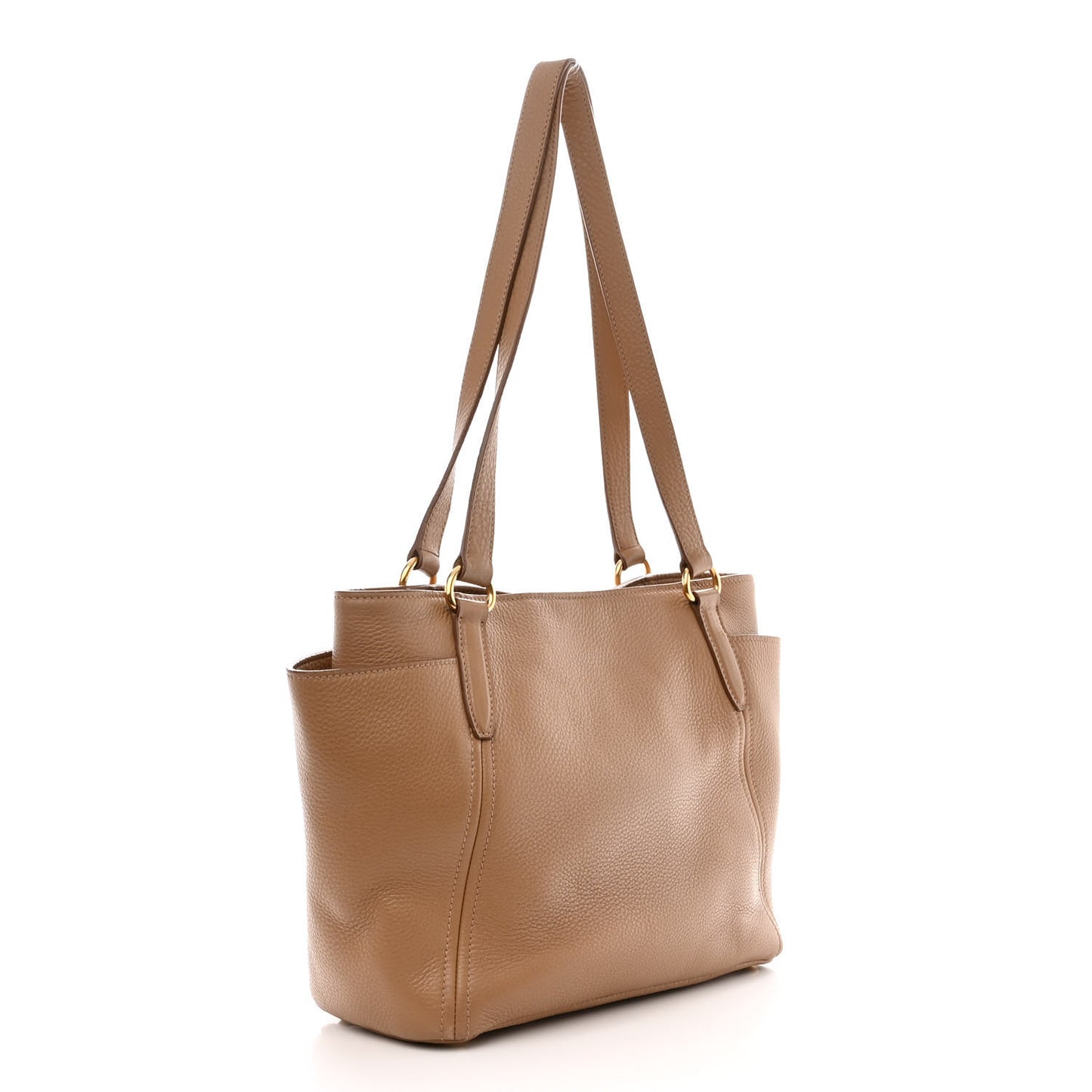 Vitello Daino Side Pocket Shoulder Bag Tote Sesamo