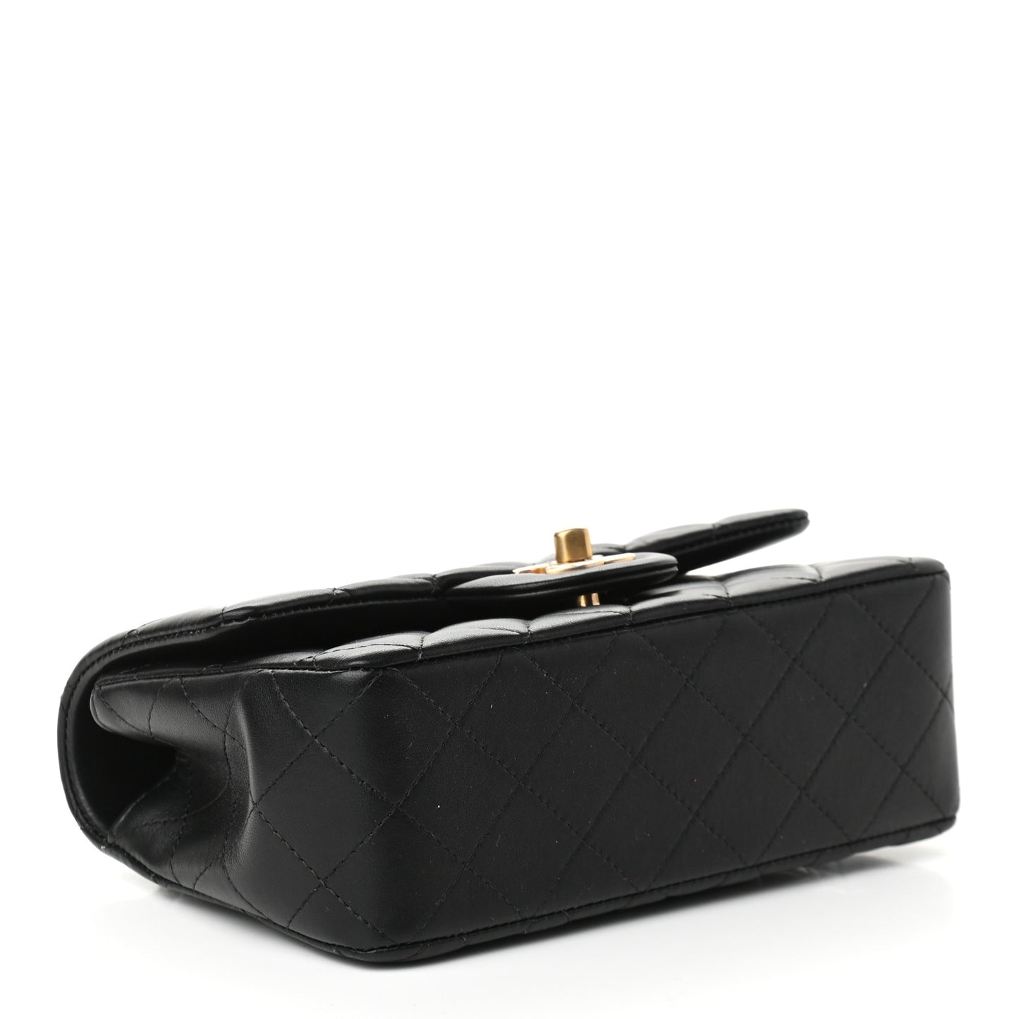 Lambskin Quilted Mini Top Handle Rectangular Flap Black