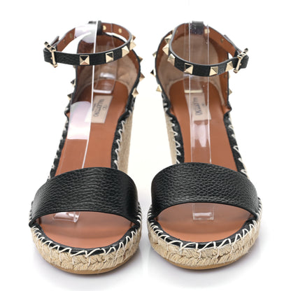 Valentino Garavani Grained Calfskin Rockstud Ankle Wrap Espadrille 15/85mm Wedges 41 Black Light Cuir 2 of 7