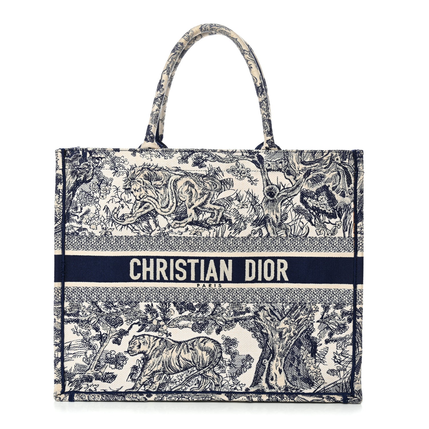 Christian Dior Canvas Embroidered Large Dioriviera Toile De Jouy Book Tote Blue 2 of 27