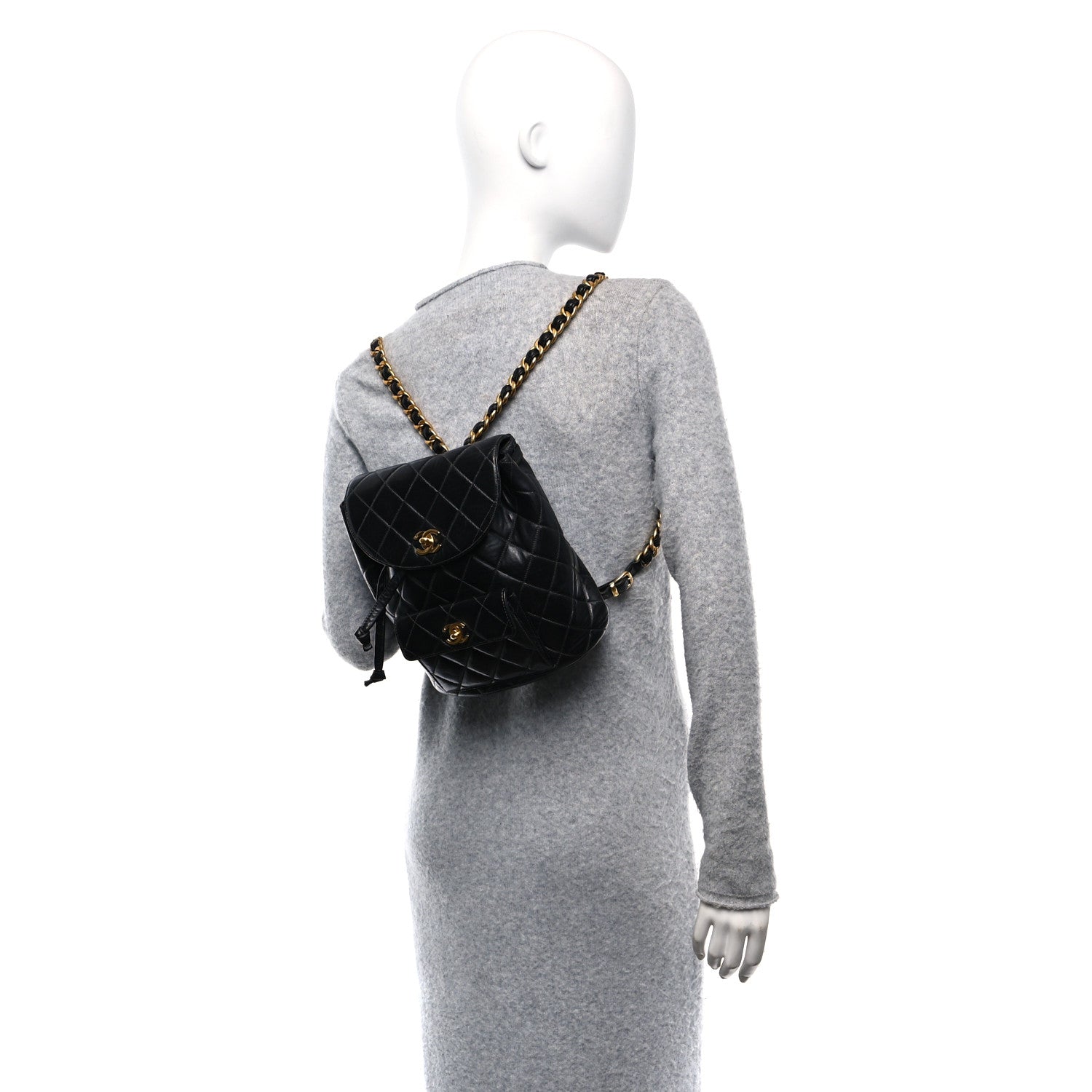 Chanel Lambskin Quilted Drawstring Backpack Black 2 of 11