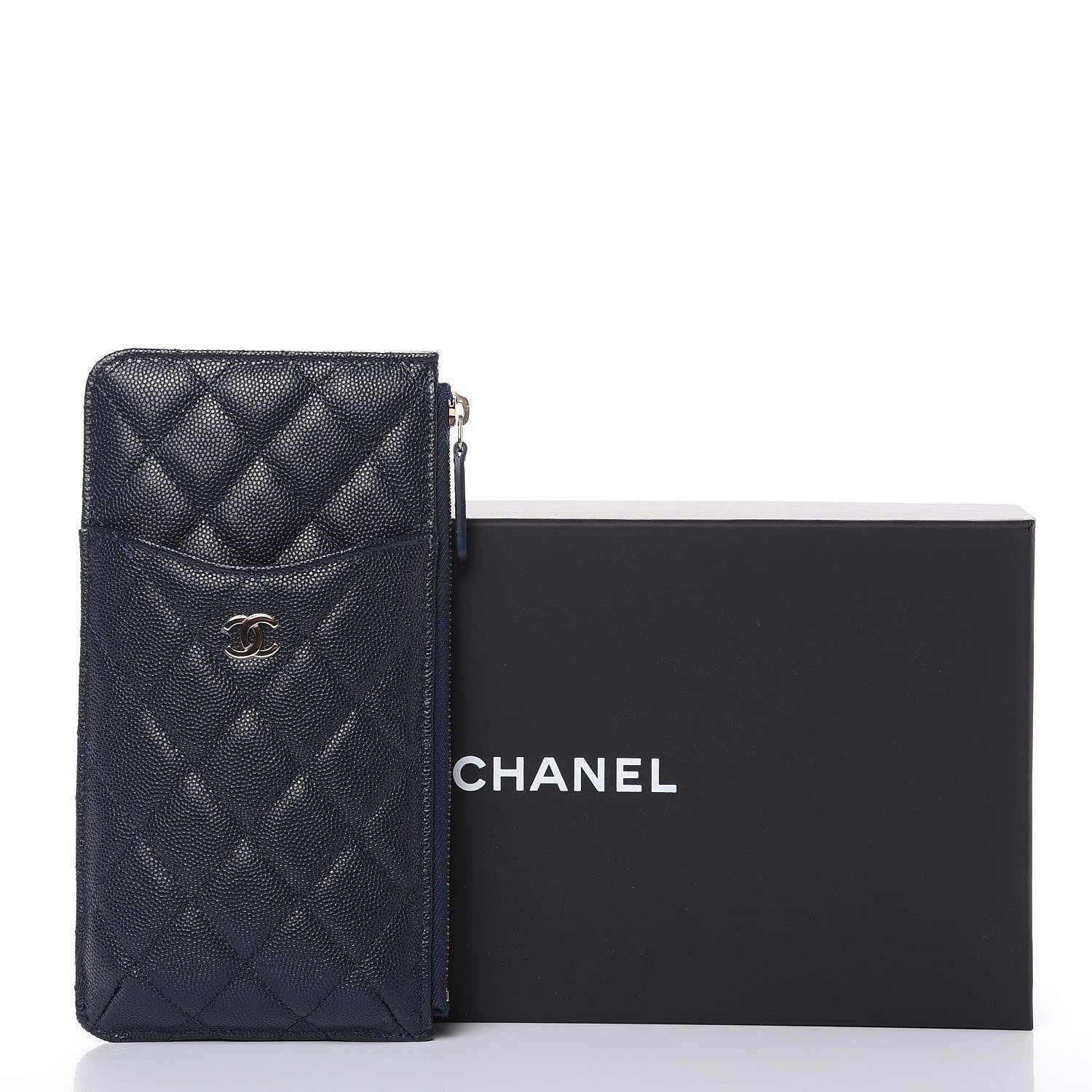 Chanel Caviar Quilted Classic Flat Wallet Pouch Navy 8 of 8