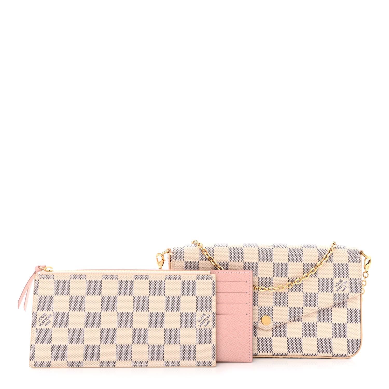 Louis Vuitton Damier Azur Pochette Felicie Chain Wallet Rose Ballerine 1 of 13