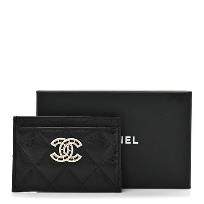 Chanel Caviar Quilted Crystal Card Holder Black 9 of 9