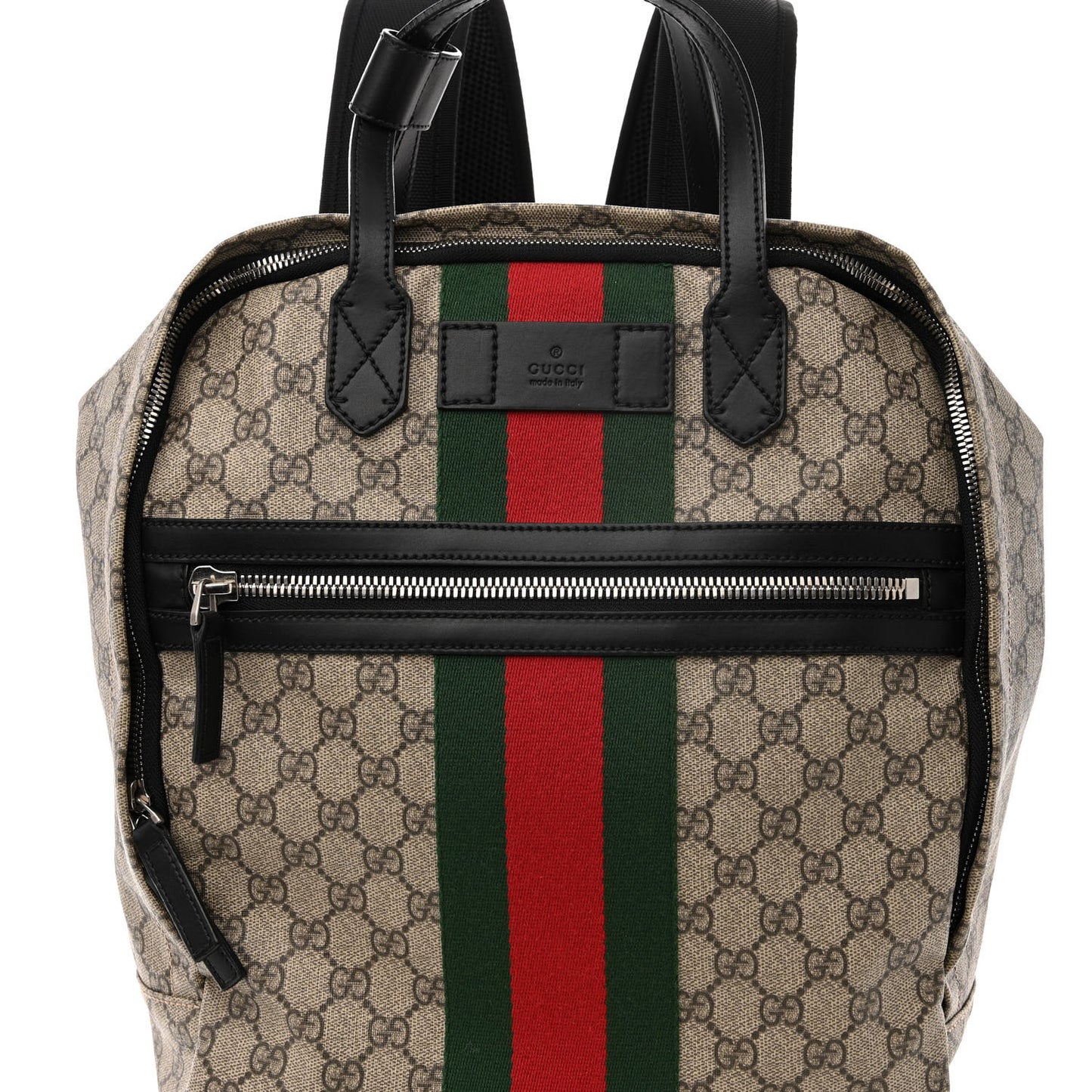 Soft GG Supreme Monogram Appia Calfskin Web Tote Backpack Beige Ebony Black