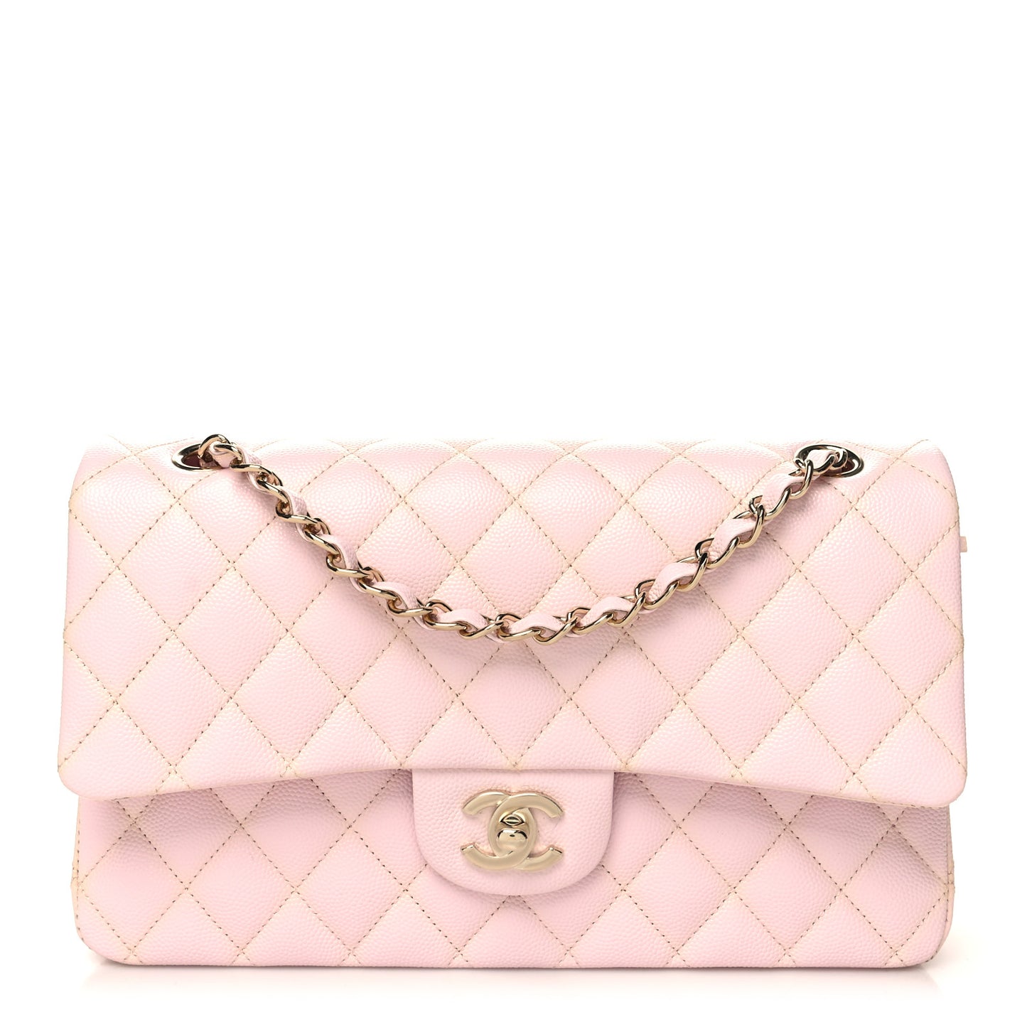 Caviar Quilted Medium Double Flap Light Pink