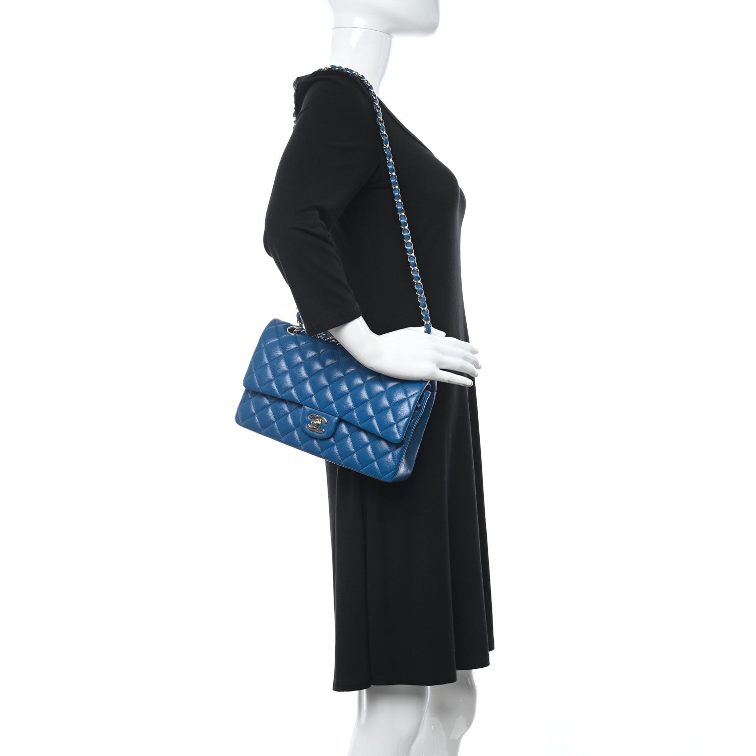 Chanel Caviar Quilted Medium Double Flap Blue 2 of 12