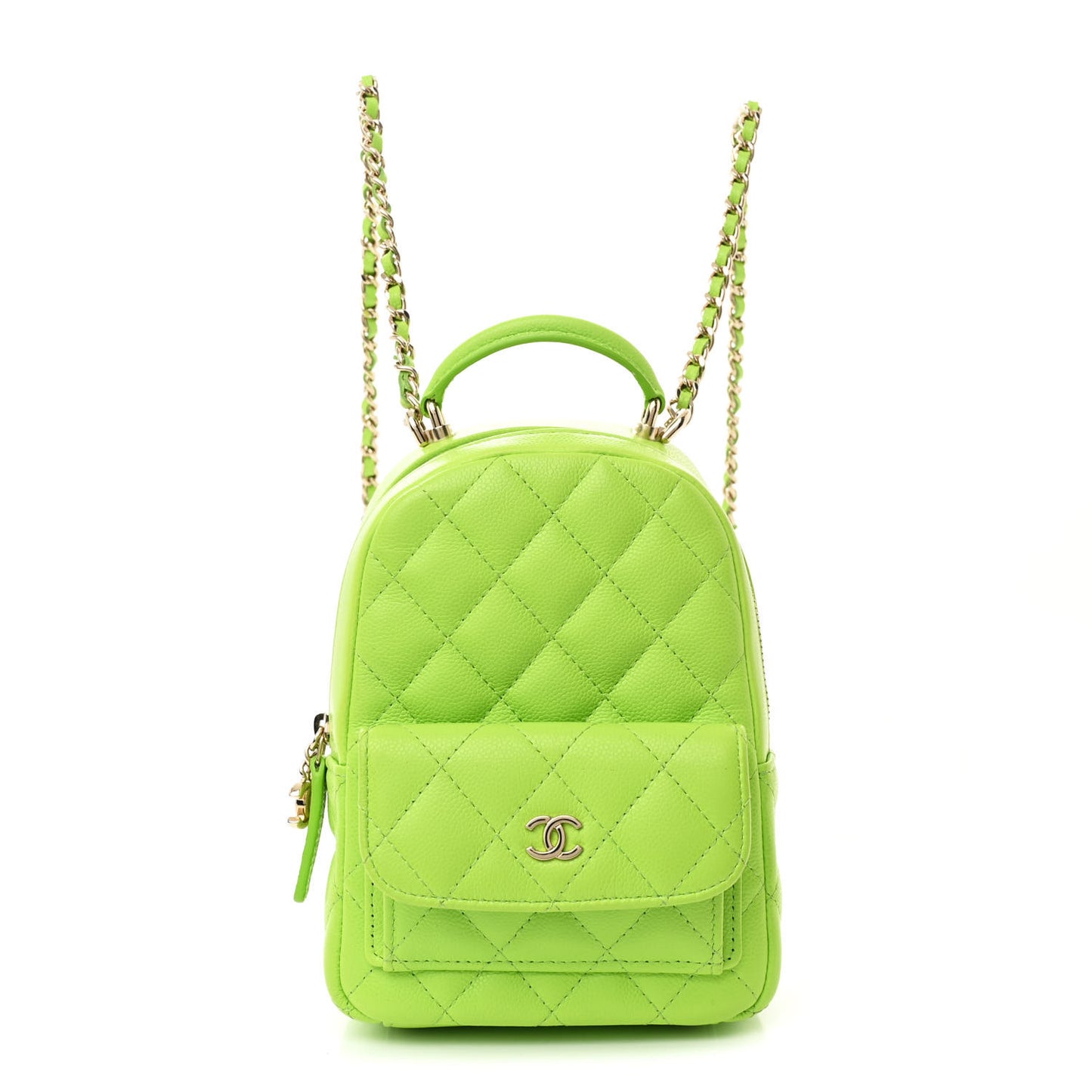 Caviar Quilted CC Mini Classic Backpack Neon Green