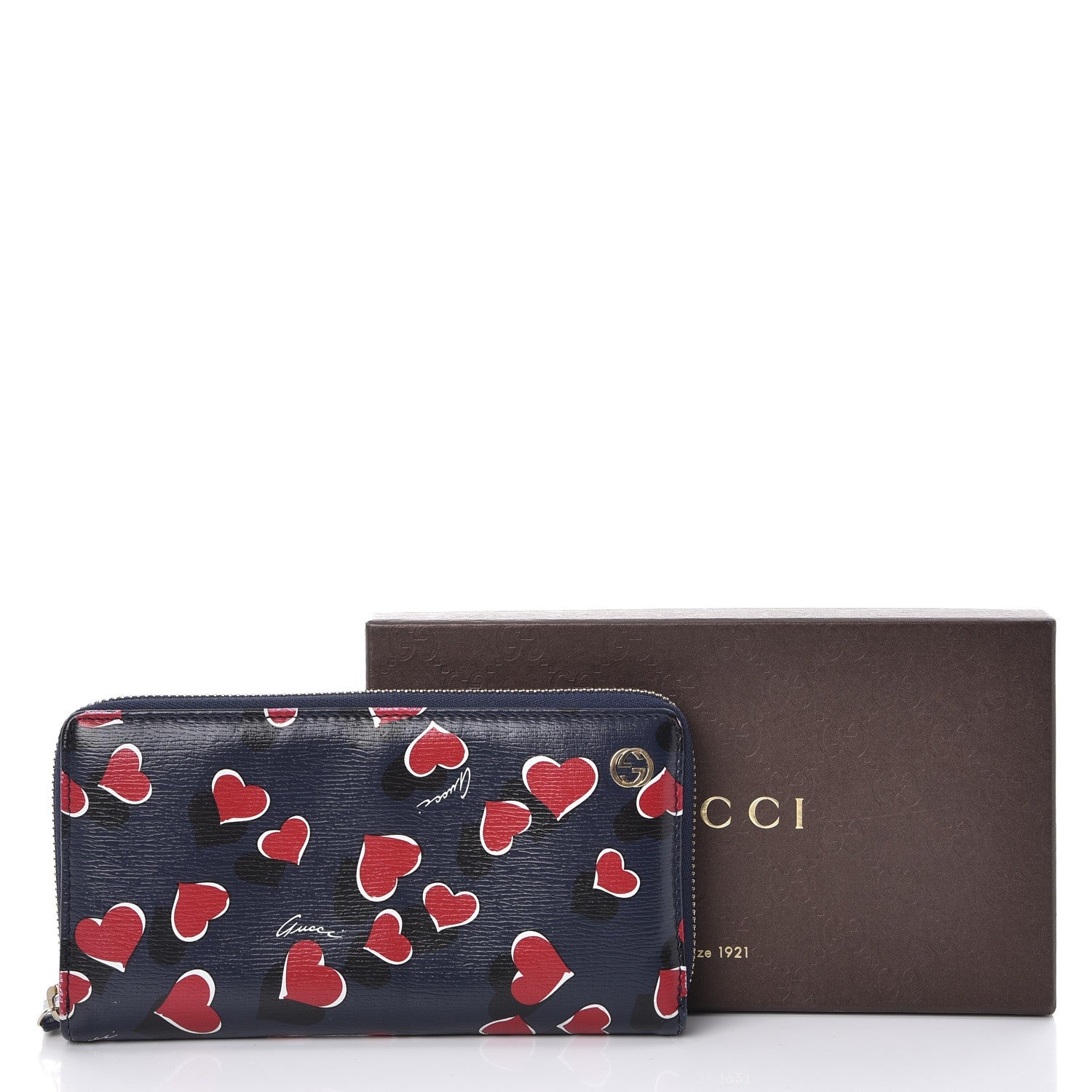 Gucci Calfskin Heartbeat Print Zip Around Wallet Blue 10 of 10