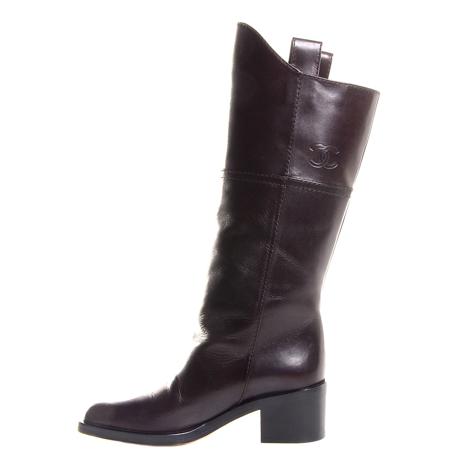 Chanel Calfskin CC Knee High Boots 37 Brown 1 of 6