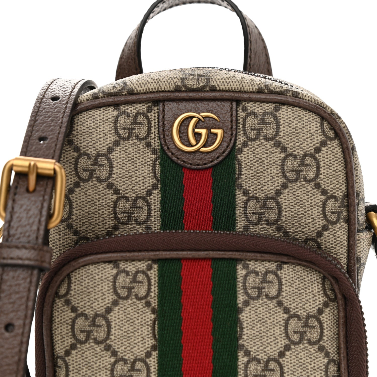 Gucci GG Supreme Monogram Web Mini Ophidia Double Zip Messenger Bag Beige New Acero 8 of 11