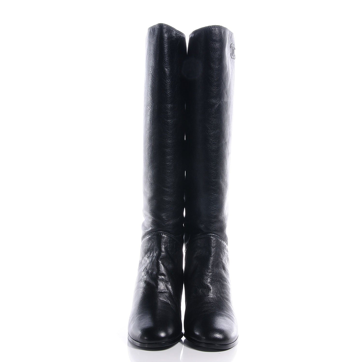 Chanel CC Leather Knee High Riding Boots 9.5 Black 2 of 8