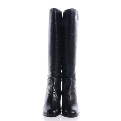 Chanel CC Leather Knee High Riding Boots 9.5 Black 2 of 8