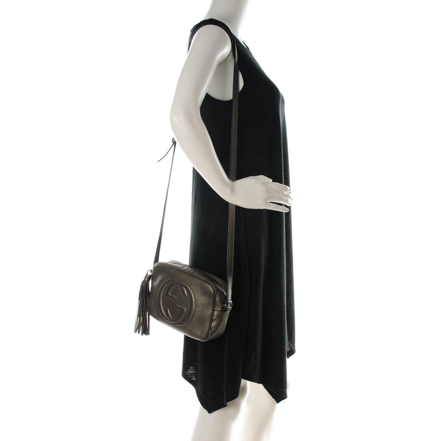Metallic Pebbled Calfskin Small Soho Disco Bag Sasso