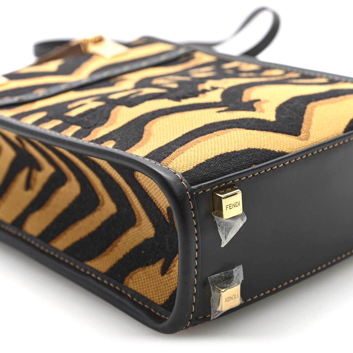Fendi Canvas Vitello King Chinese New Year Tiger Embroidered Fendi Sunshine Shopper Tote Black Dark Yellow 9 of 10