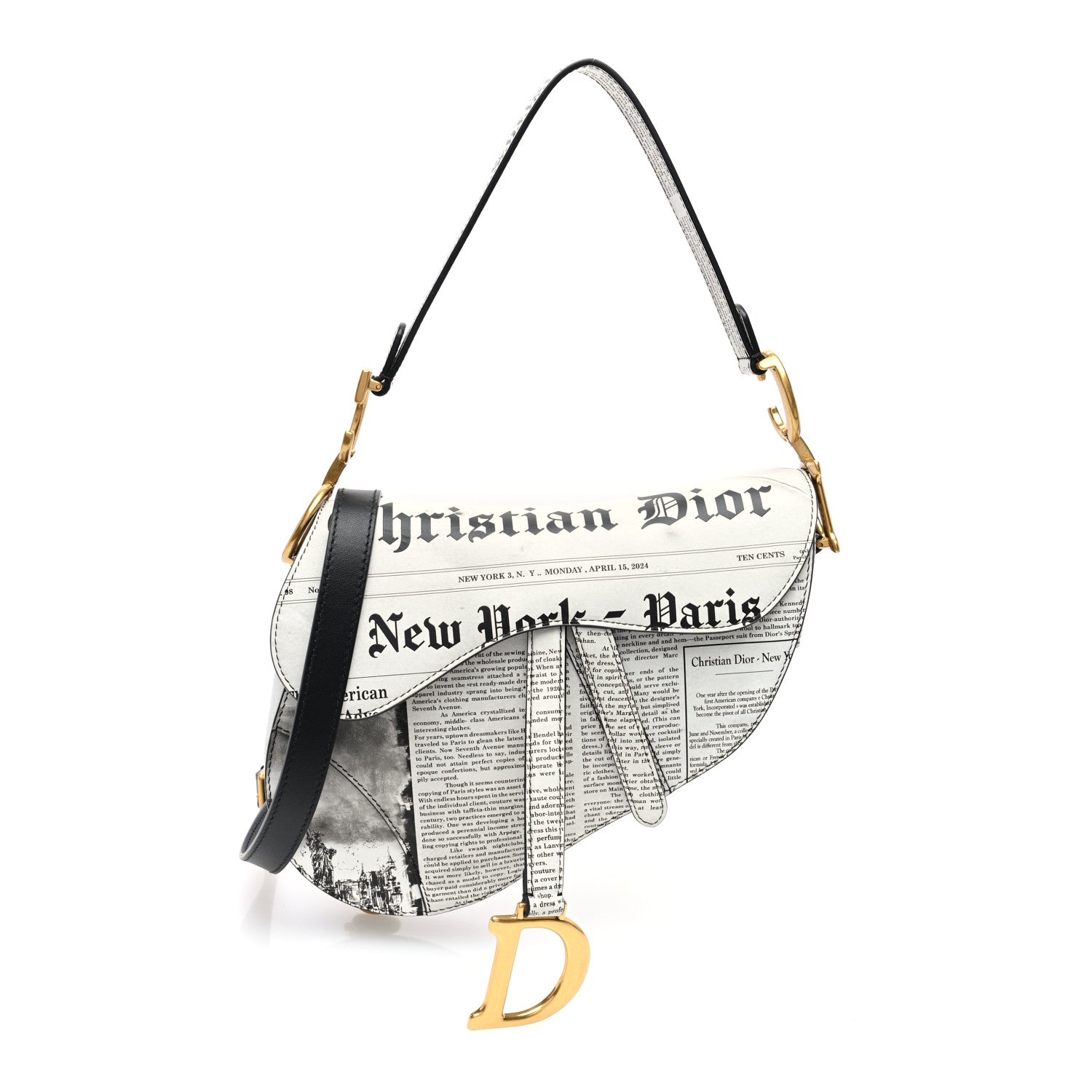 Christian Dior Calfskin Newspaper Printed Saddle Bag With Strap Black White 1 of 10