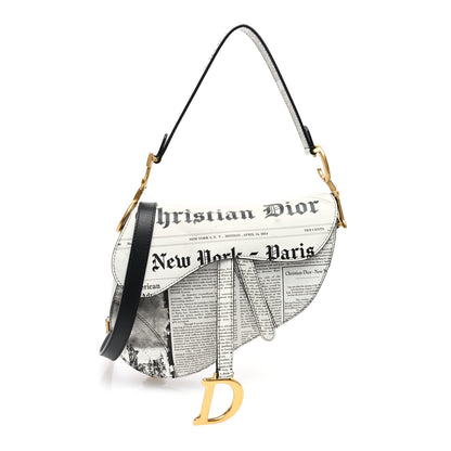 Christian Dior Calfskin Newspaper Printed Saddle Bag With Strap Black White 1 of 10