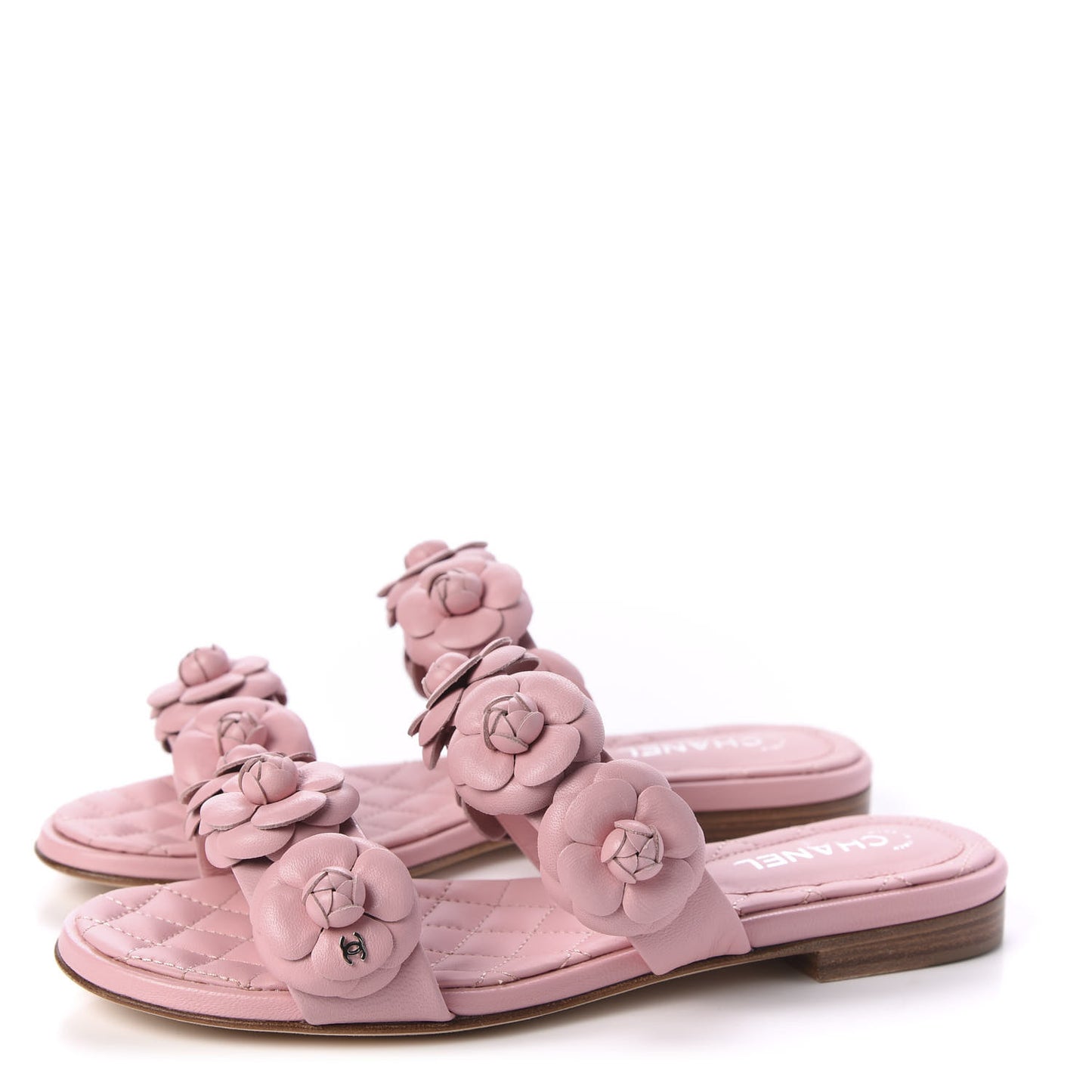 Lambskin Camellia Slide Sandals 35 Pink