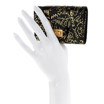 Chanel Calfskin Crocodile Embossed Graffiti 2.55 Crocodile Reissue Flap Card Holder Black Gold 2 of 8