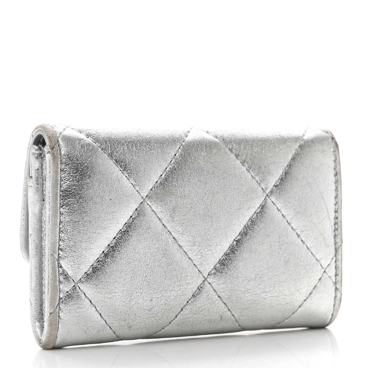 Chanel Metallic Lambskin Quilted Chanel 19 Flap Card Holder Silver 3 of 9