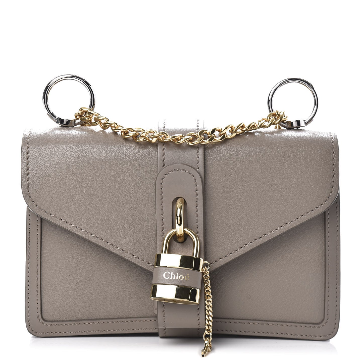 Shiny Goatskin Calfskin Aby Chain Shoulder Bag Motty Grey