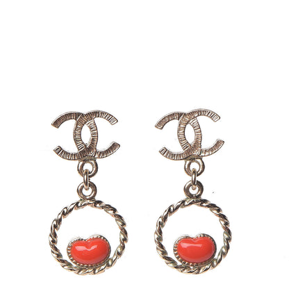 Chanel Enamel CC Heart Drop Earrings Red Gold 1 of 5