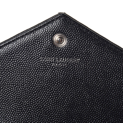 Saint Laurent Grain De Poudre Matelasse Chevron Monogram Envelope Chain Wallet Black 6 of 9